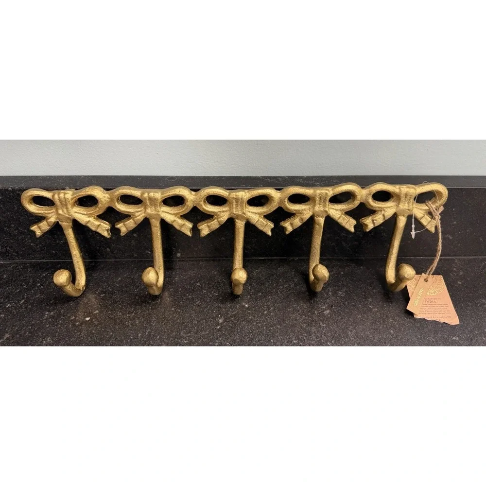 Gold Bow Multi Hook Coat Rack 17x4.5